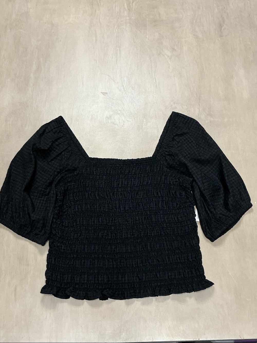 Old Navy Black Smocked Square-Neck Puff Sleeve Top Size Large